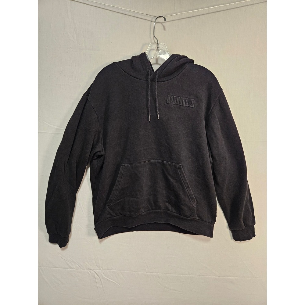 Puma Mens Black Embossed Logo Fleece Pullover Hoodie 848416-01 Size Large